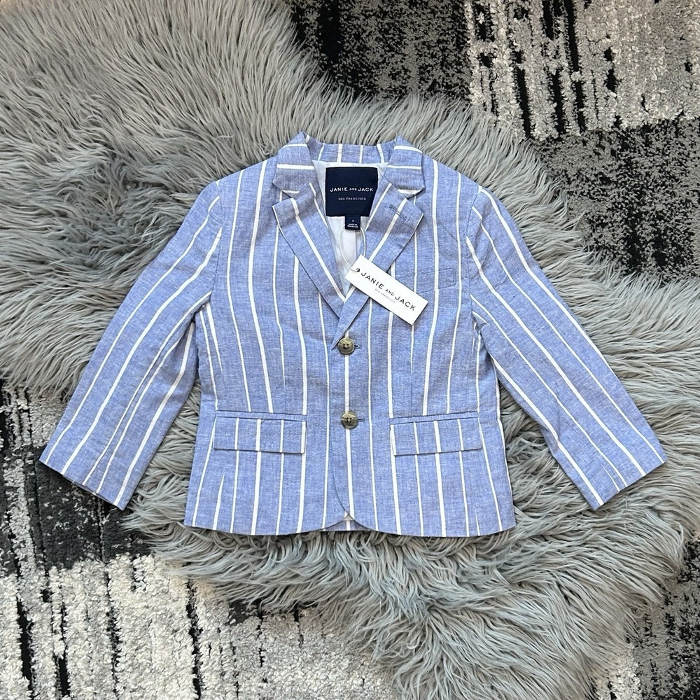 Janie & Jack Cornflower Blue Striped Linen Blend Blazer Size 3 ($99)